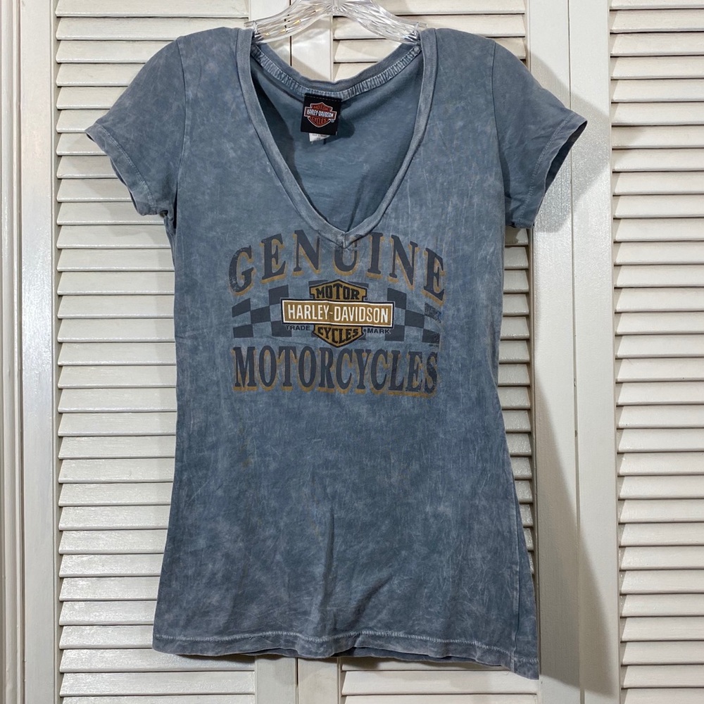 Crystal Wash Harley Davidson V-neck Tee